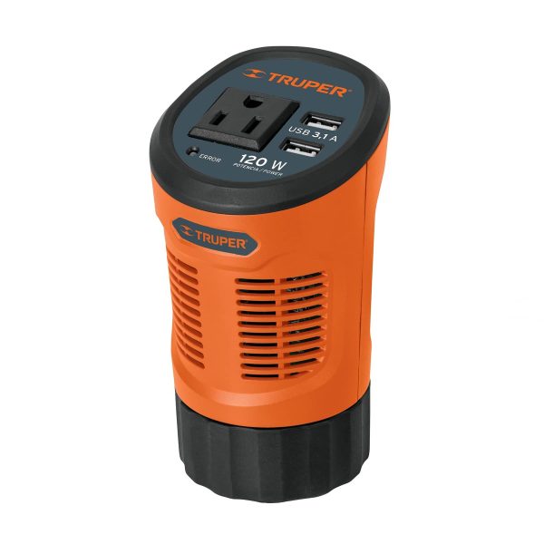 INVERSOR DE CORRIENTE TIPO VASO CON 2 PUERTOS USB,120 W