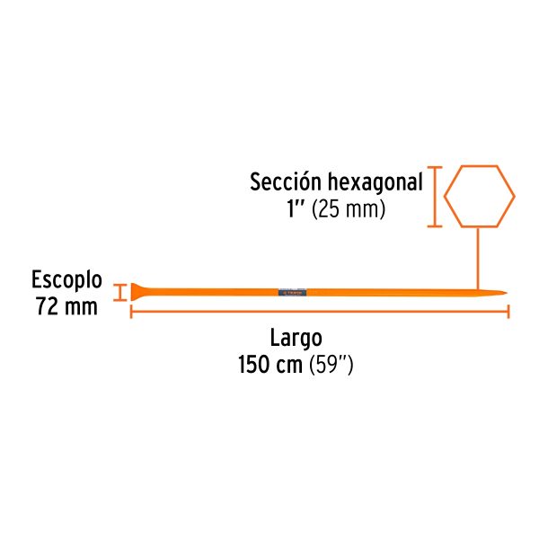 BARRETA DE PUNTA 1"X150CM ,ESCOPLO 72MM TRUPER - Imagen 3