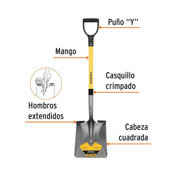 PALA CUADRADA TRU PRO PUÑO ¨Y¨ ,MANGO DE FIBRA DE VIDRIO - Imagen 2