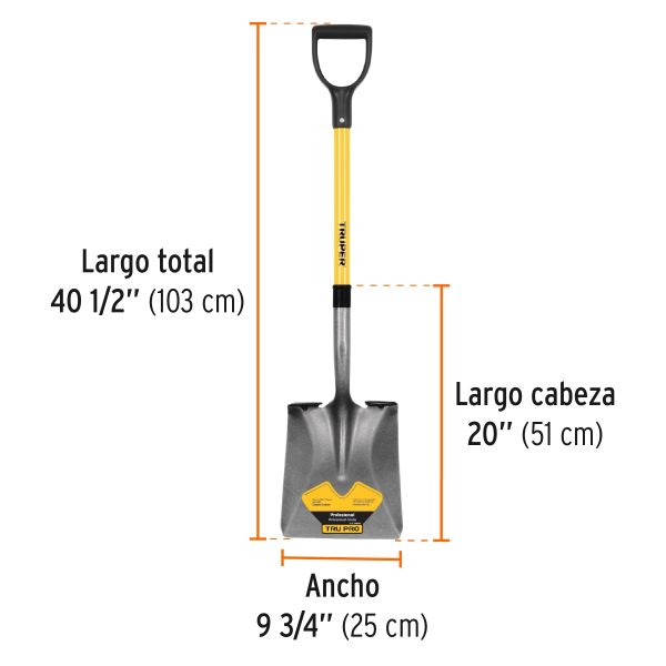 PALA CUADRADA TRU PRO PUÑO ¨Y¨ ,MANGO DE FIBRA DE VIDRIO - Imagen 3